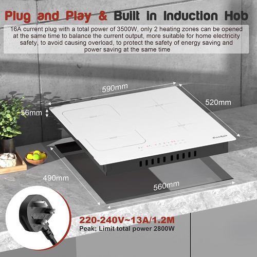 60cm induction hob white - hob, white,
